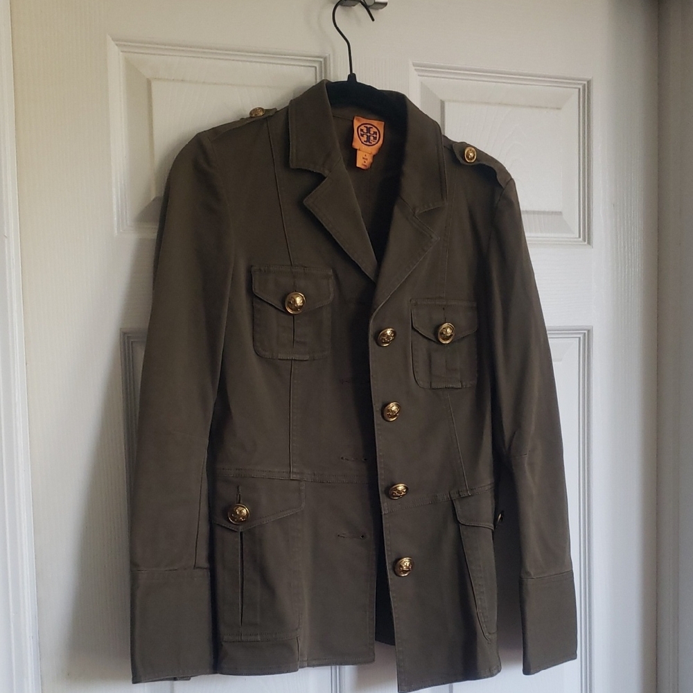Tory Burch Khaki Military Jacket with Gold Buttons